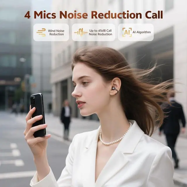 Alt view image 6 of 7 - Crossky C50 Clip On Earbuds Open Ear Wireless Bluetooth 6.0 Headphones with 4 Mic, 35H Playtime Ear Cuff Earbuds Comfortable for Running/Fintness, IPX5 Waterproof, Ultra Lightweight