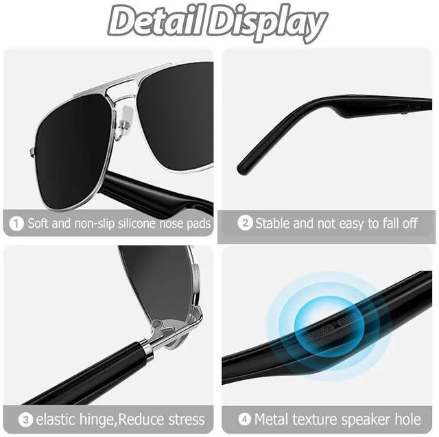 Alt view image 4 of 7 - Smart Bluetooth Sunglasses for Men Women with Speakers Wireless Bluetooth Audio Sunglasses Glasses with Wireless