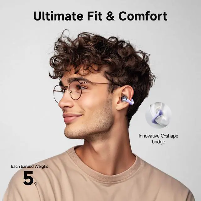 Alt view image 2 of 7 - Crossky C30 Open Ear Headphones Wireless Bluetooth, Clip On Earbuds with 4 ENC Noise Cancelling Mic, Stable Fit, Dual Connection, EQ Customized, Sports Earphones for Workout/Running