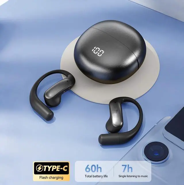 Alt view image 5 of 6 - Out of Ear Wireless Open Ear Earbuds Over The Ear with Ear Hooks Open Ear Headphones Bluetooth Over Ear Earbuds Bone Conduction Headphones Earphones Wireless