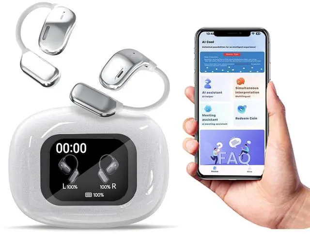 Main image of Over The Ear Language Translator Earbuds AI Headphones Live Language Translation Earbuds Real Time Open Ear Buds Headphones Wireless Bluetooth Touch Screen Translate Translating Earbuds