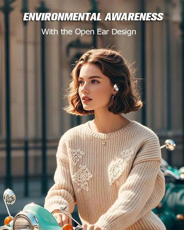 Alt view image 3 of 7 - Over The Ear Earbuds True Powerful Wireless Bluetooth 5.4 Open Ear Earbuds, IPX5 Waterproof Bone Conducion Open Over Ear Buds Bluetooth Headphones Wireless Touch Screen Touchscreen Out of Ear Earbuds