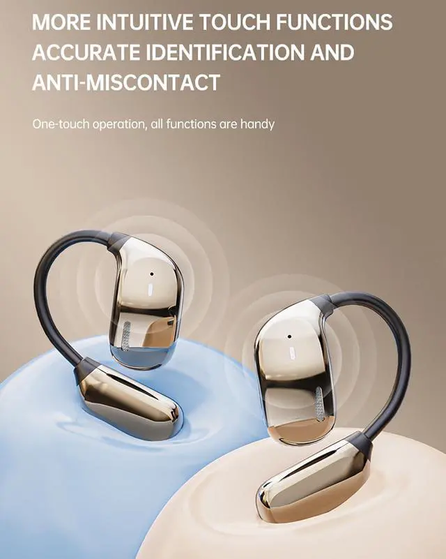 Alt view image 6 of 7 - Over The Ear Earbuds True Powerful Wireless Bluetooth 5.4 Open Ear Earbuds, IPX5 Waterproof Bone Conducion Open Over Ear Buds Bluetooth Headphones Wireless Touch Screen Touchscreen Out of Ear Earbuds