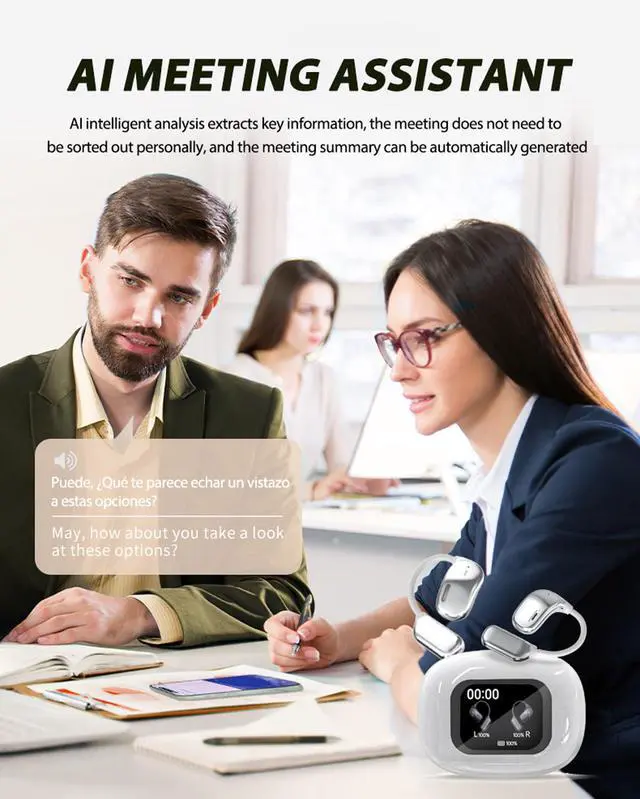 Alt view image 4 of 7 - Over The Ear Language Translator Earbuds AI Headphones Live Language Translation Earbuds Real Time Open Ear Buds Headphones Wireless Bluetooth Touch Screen Translate Translating Earbuds