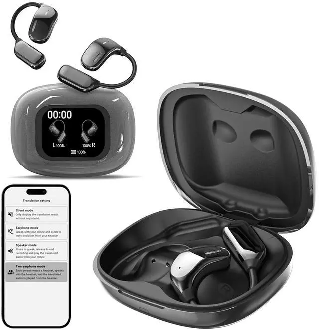 Main image of Over The Ear Language Translator Earbuds AI Headphones Live Language Translation Earbuds Real Time Open Ear Buds Headphones Wireless Bluetooth Touch Screen Translate Translating Earbuds