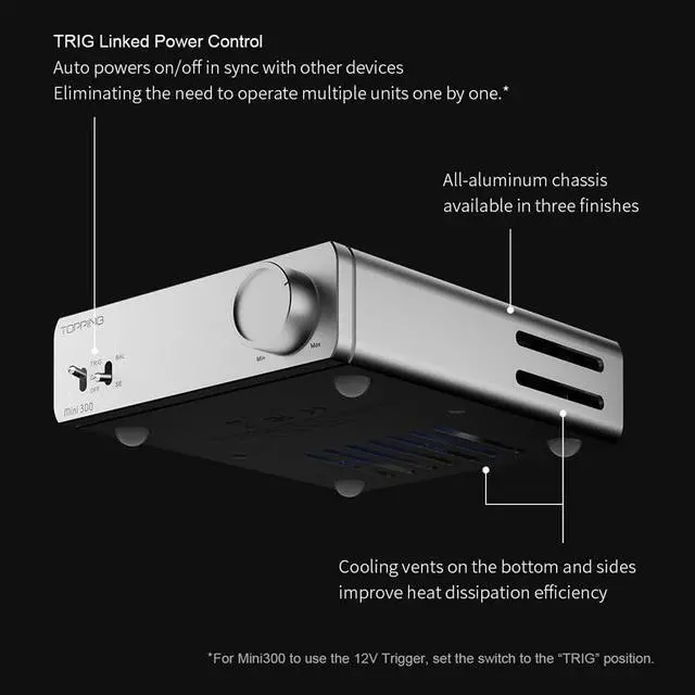 Alt view image 4 of 7 - Topping Mini 300 Compact Desktop Power Amplifier 140W*2 TRS/RCA Input Fully Balanced Amplifier (White)