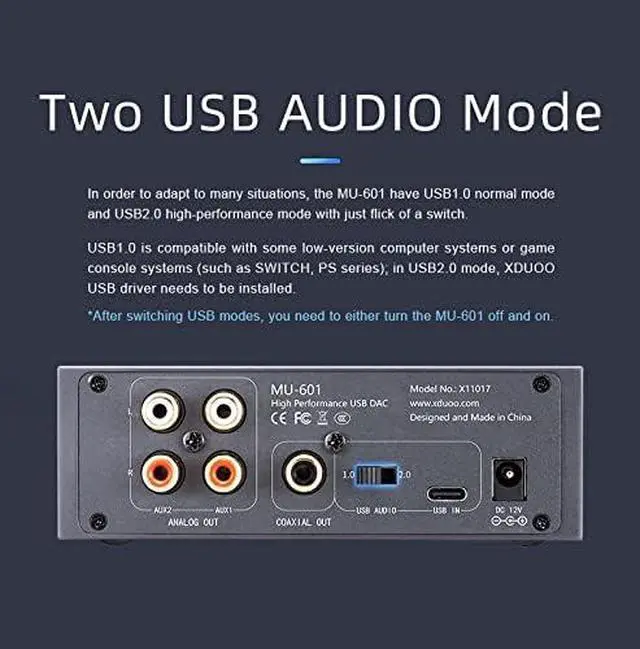 Alt view image 5 of 6 - xDuoo MU 601 High Performance USB DAC ES9018K2M PCM384kHz DSD256 Analog Coaxial Output Decoder