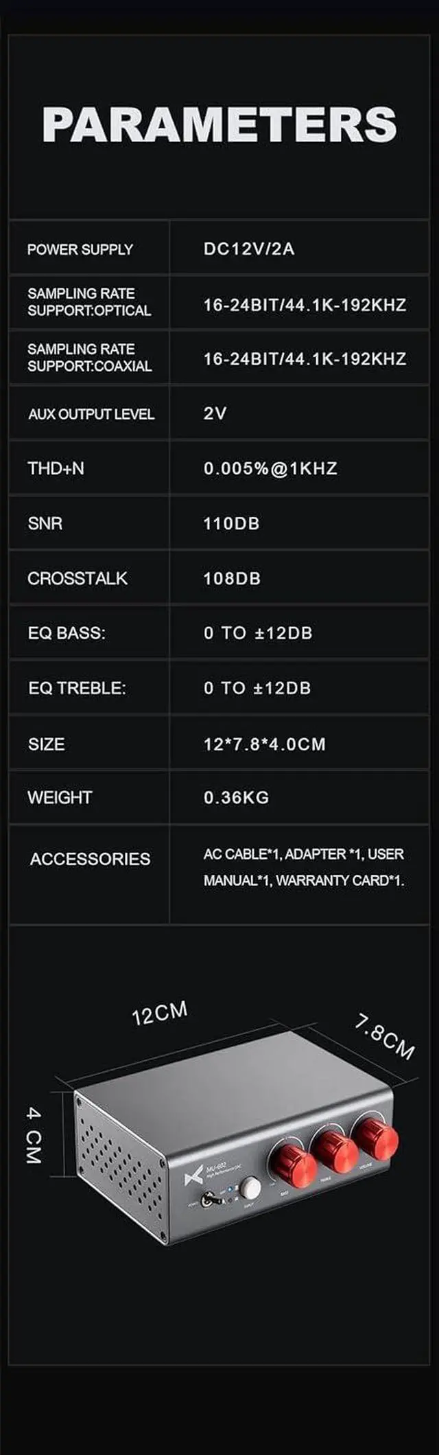 Alt view image 7 of 7 - XDUOO MU 602 Decoder Spdif DAC Support 192kHz/24Bit Two RAC Output MU602 High end Digital DAC for Amplifiers