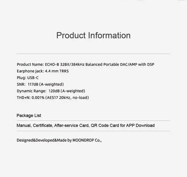 Alt view image 6 of 7 - Moondrop Echo B 32Bit/384kHz Portable USB Type C to Headphone DAC/AMP with 4.4mm Full Balanced Jack Adapter