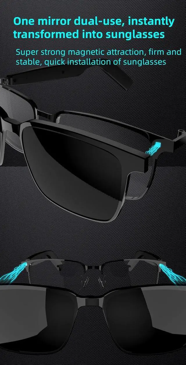 Alt view image 3 of 7 - Smart Bluetooth Glasses For Men With Sunglasses lenses Audio Speaker Eyeglasses Smart Bluetooth sunglasses For Men Glass blue tooth Glasses With Speakers