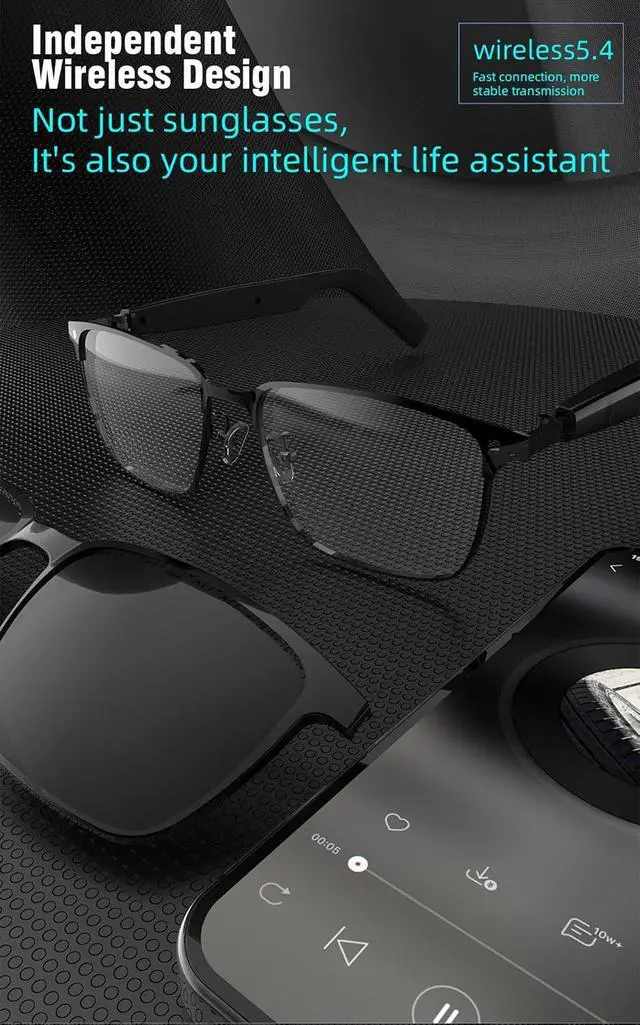 Alt view image 4 of 7 - Smart Bluetooth Glasses For Men With Sunglasses lenses Audio Speaker Eyeglasses Smart Bluetooth sunglasses For Men Glass blue tooth Glasses With Speakers