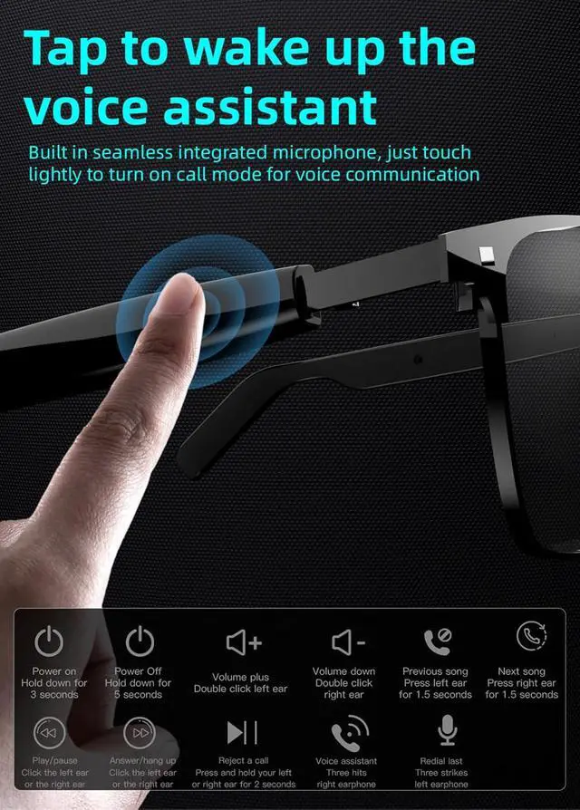 Alt view image 6 of 7 - Smart Bluetooth Glasses For Men With Sunglasses lenses Audio Speaker Eyeglasses Smart Bluetooth sunglasses For Men Glass blue tooth Glasses With Speakers