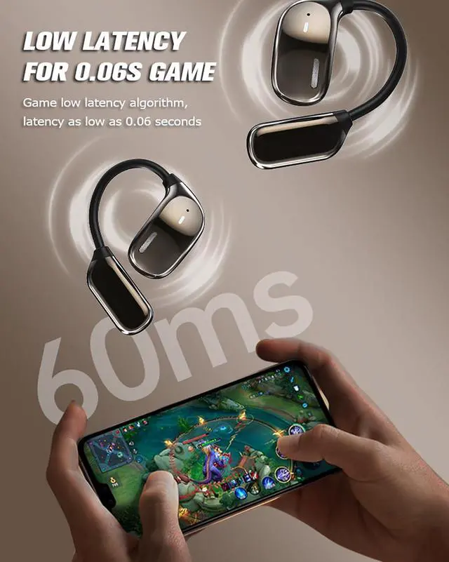 Alt view image 4 of 7 - Over The Ear Earbuds True Powerful Wireless Bluetooth 5.4 Open Ear Earbuds, IPX5 Waterproof Bone Conducion Open Over Ear Buds Bluetooth Headphones Wireless Touch Screen Touchscreen Out of Ear Earbuds