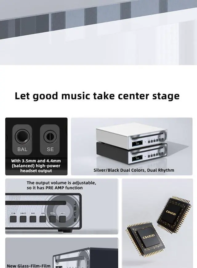 Alt view image 4 of 7 - SMSL PL100 Pro CD Player Multi Function CS43131*2 DAC Chips Supports Lossless MQA Playback 4.4mm Balanced XLR with Remote Control (Silver)