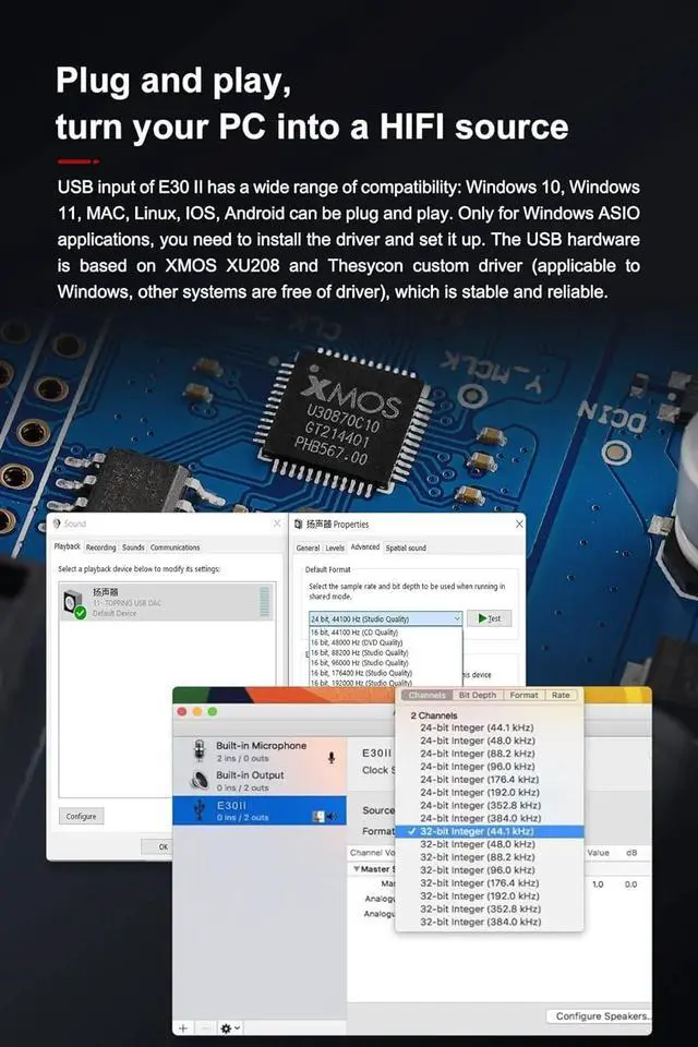 Alt view image 7 of 7 - Topping E30 II Decoder 2*AK4493S DAC Hi Res Audio XMOS AU208 Touch Operation E30II Preamp DAC (Sliver)