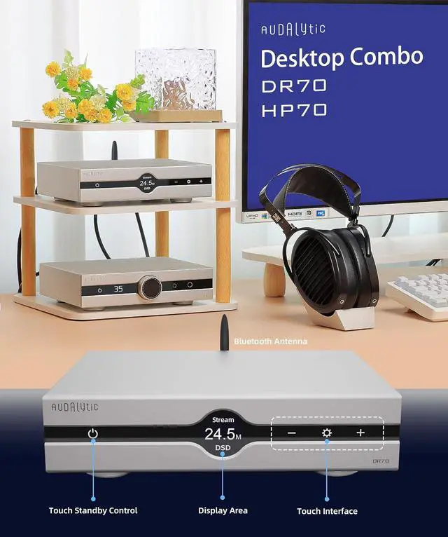 Alt view image 3 of 7 - Gustard Audalytic DR70 R2R Streaming DAC DSD512 PCM768 Decoder with Remote Control (Standard Version) (DR70 Silver)