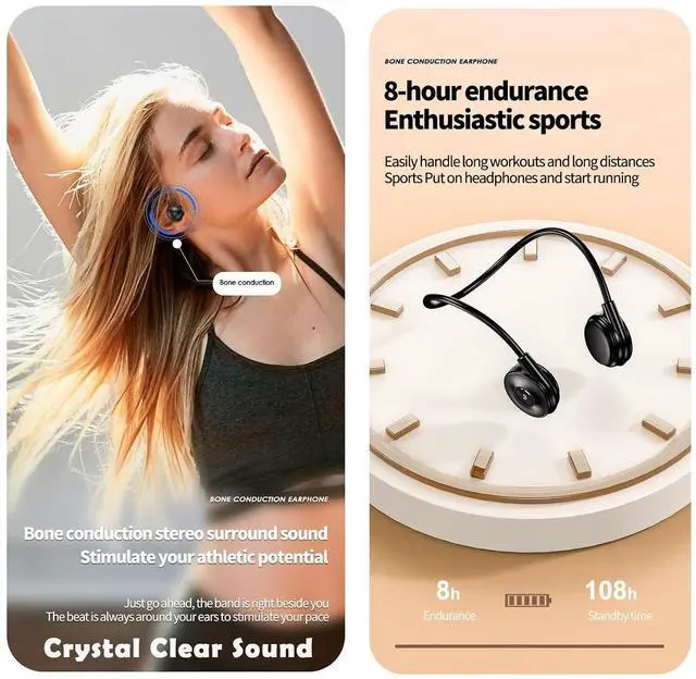 Alt view image 7 of 7 - Wireless Over Open Ear Earbuds Workout Bone Conduction Headphones Head Set Wireless Bluetooth Bone Conduction Headset Earbuds Induction Earphones Bone Conducting Open Ear Headphones Outer Ear