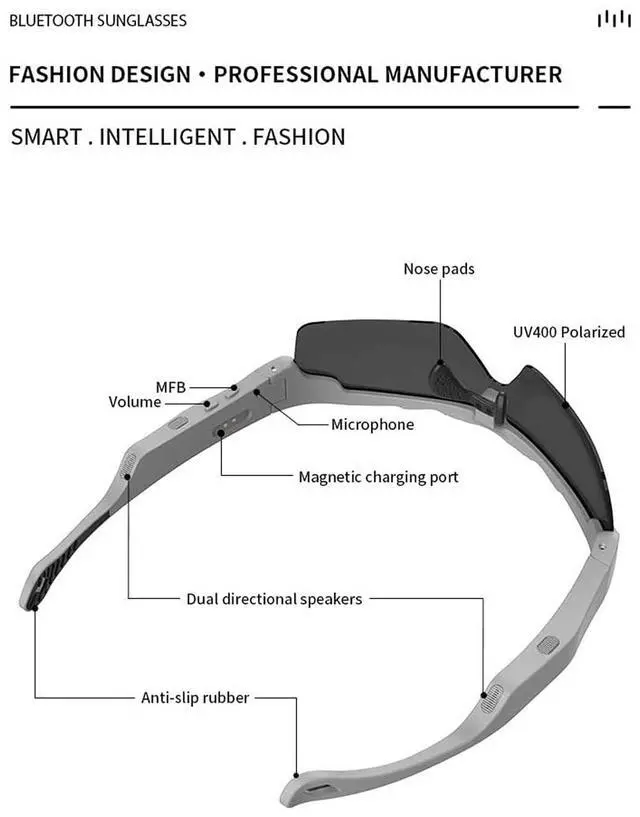 Alt view image 6 of 6 - Music Polarized Sports Smart Bluetooth Sunglasses For Men Women Sport Bluetooth Sunglasses With Speakers Audio Glasses