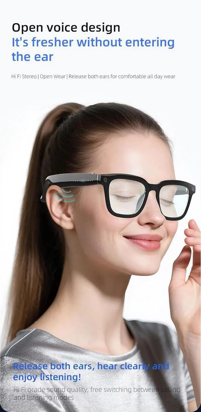 Alt view image 7 of 7 - Camera Sunglasses For Men Camera Glasses For Women Smart Recording Glasses That Record Video And Audio Video Recording Sunglasses Open Ear Earbuds