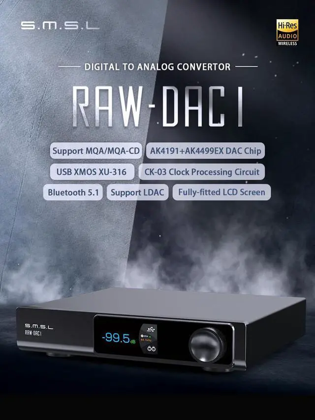 Alt view image 4 of 7 - S.M.S.L RAW DAC1 Decoder MQA MQA CD AK4191+AK4499EX Support LDAC XU316 32Bit/768kHz DSD512 DAC