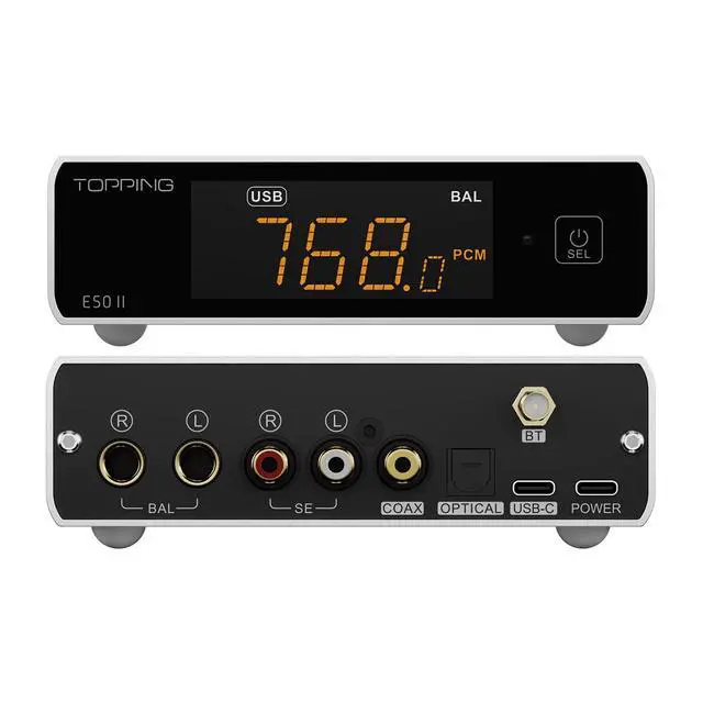 Alt view image 2 of 7 - Topping E50 II DAC AK4497S DSD512 PCM768kHz BT Supported USB Decoder with Remote Control (Silver)