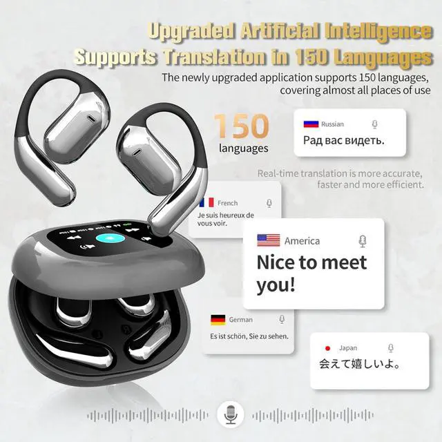 Alt view image 2 of 7 - Q16AI Over Ear Bluetooth 5.4 AI Translator Headphones, Wireless, Black