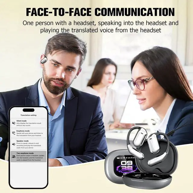 Alt view image 3 of 7 - Q16AI Over Ear Bluetooth 5.4 AI Translator Headphones, Wireless, Black