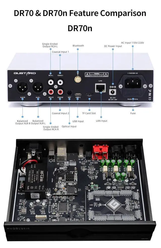 Alt view image 2 of 7 - Gustard/Audalytic DR70N R2R Streaming DAC DSD512 PCM768 Decoder with Remote Control Network Edition(Black)