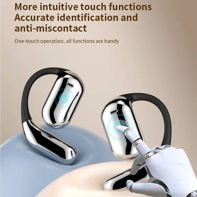 Alt view image 5 of 6 - Outer Out of Open Over Ear Earbuds with Touch Screen Outside Ear Outer Out of Open Ear Headphones Wireless Bluetooth Bone Conduction Touchscreen Earbuds Over The Ear Bud
