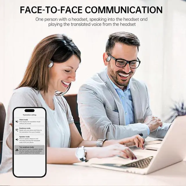 Alt view image 3 of 7 - YYKQ93AI Open Over Ear AI Language Translator Headphones Real Time for iPhone Android Earpiece Ear Bud Spanish Translator Device AI Earbuds Translate Earphone