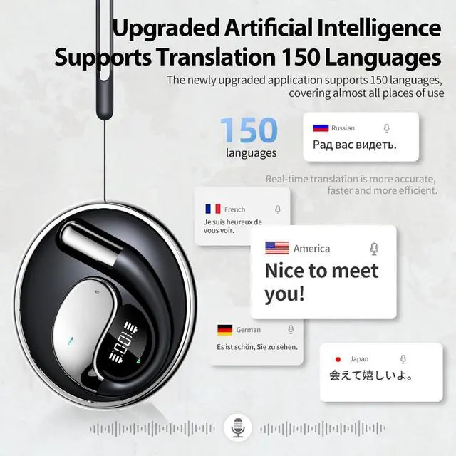 Alt view image 2 of 7 - YYKQ93AI Open Over Ear AI Language Translator Headphones Real Time for iPhone Android Earpiece Ear Bud Spanish Translator Device AI Earbuds Translate Earphone