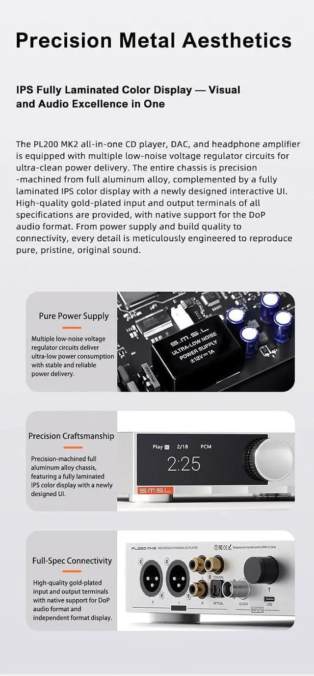 Alt view image 7 of 7 - Fanmusic SMSL PL200 MK2 ES9039Q2M DAC & Headphone Amplifier & CD Player