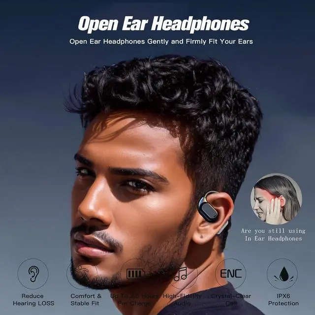 Alt view image 3 of 7 - Out Of Ear Headphones Outside Ear Open Ear Earbuds Wireless Earless Headphones Bluetooth for Ows Open Owls Hanging Earphones 5.4 Bluetooth Open Ear Hanging Headset Bone Conduction Earbuds Over The Ear