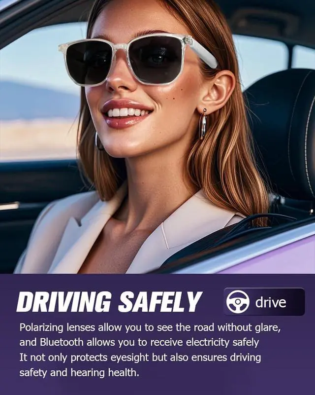 Alt view image 6 of 7 - Bluetooth Smart Glasses Sunglasses for Men Women Polarized Eyeglasses Headphones Bluetooth 5.4 Audio Glasses with Speakers Listenable Songs Blue Tooth Smartglasses Sunglasses for iPhone Android