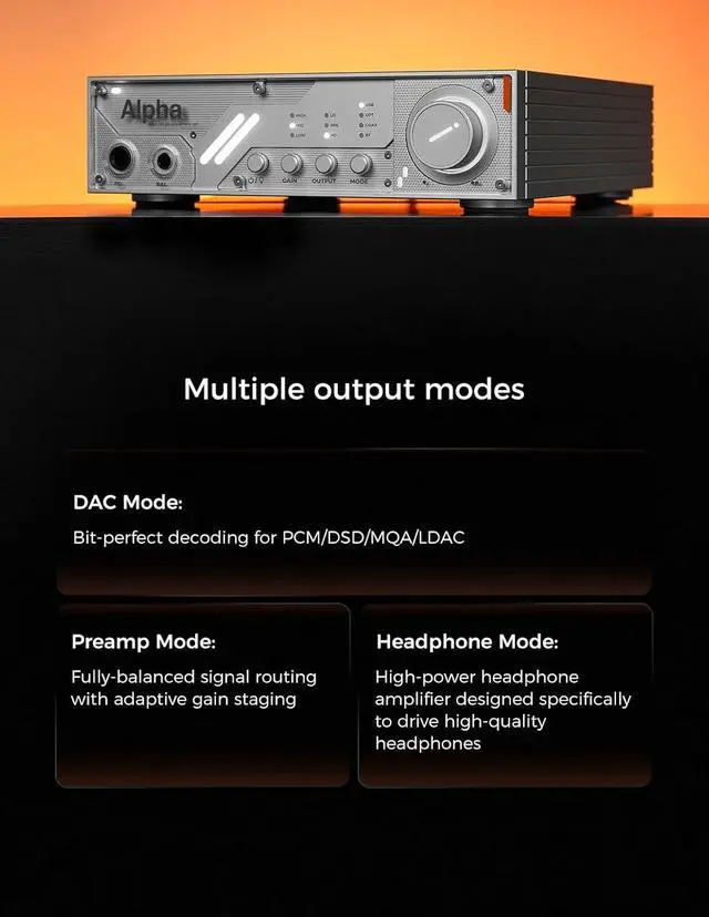 Alt view image 3 of 7 - D&A Alpha HI RES DAC & Headphone AMP MQA LDAC ES9039QM*2 XU 316 DSD512 PCM 768kHz/32bit DA Alpha Decoder Amplifier