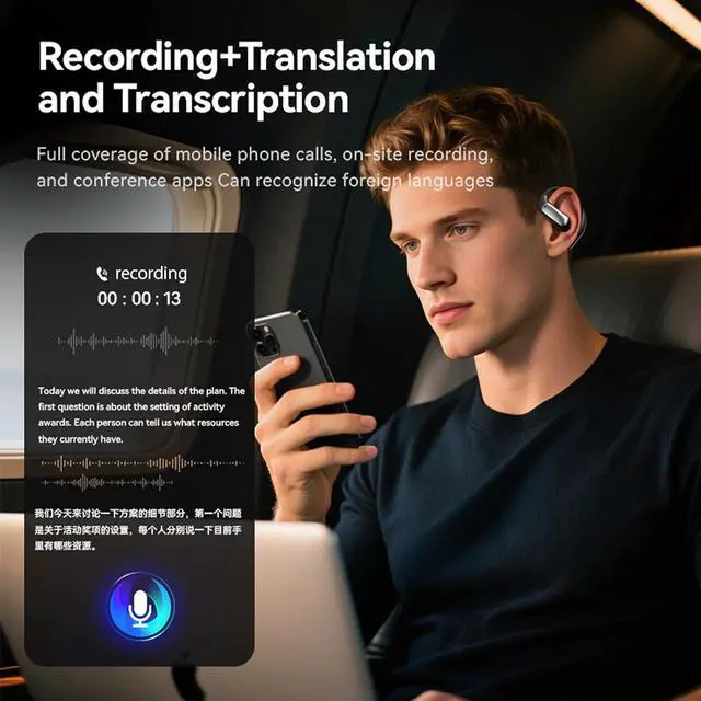 Alt view image 5 of 7 - Translation Translator Earbuds Real Time AI Language Translating Translate Open Ear Earbuds Headphones for iPhone Android Spanish Ear Piece Buds Earphone Earpiece Translator Device 140+ Languages