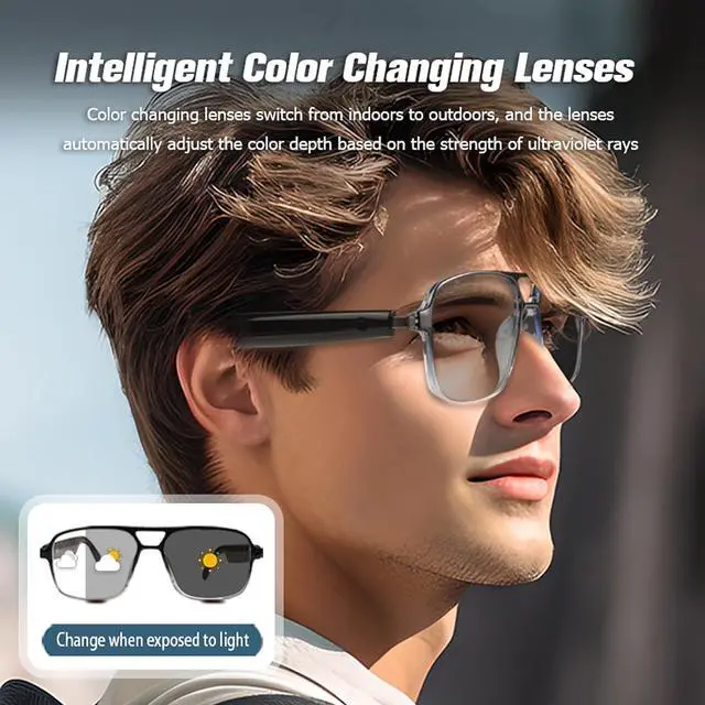 Alt view image 4 of 7 - Bluetooth Smart AI Glasses Photochromic Sunglasses for Men Women with Speakers Smart Bluetooth Eyeglasses Smartglasses