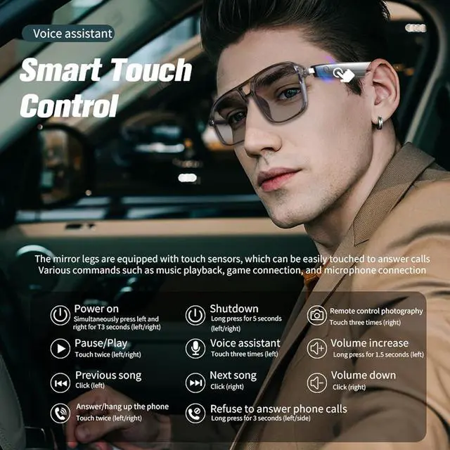 Alt view image 6 of 7 - Bluetooth Smart AI Glasses Photochromic Sunglasses for Men Women with Speakers Smart Bluetooth Eyeglasses Smartglasses