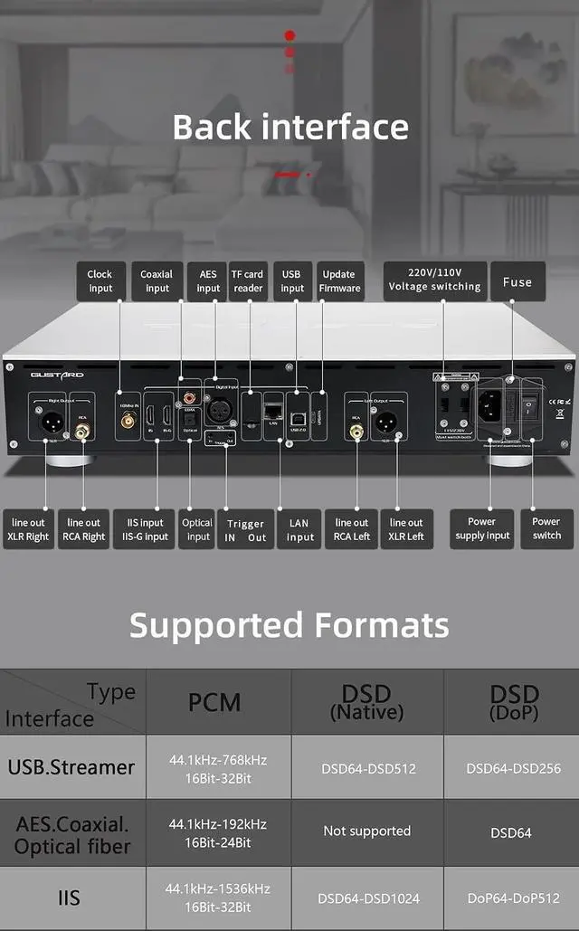 Alt view image 6 of 7 - Gustard R30 Fully Discrete R2R Network Streaming DAC DSD PCM768K IIS FPGA NOS Triple Digital Filter Modes Controller Support (Black)