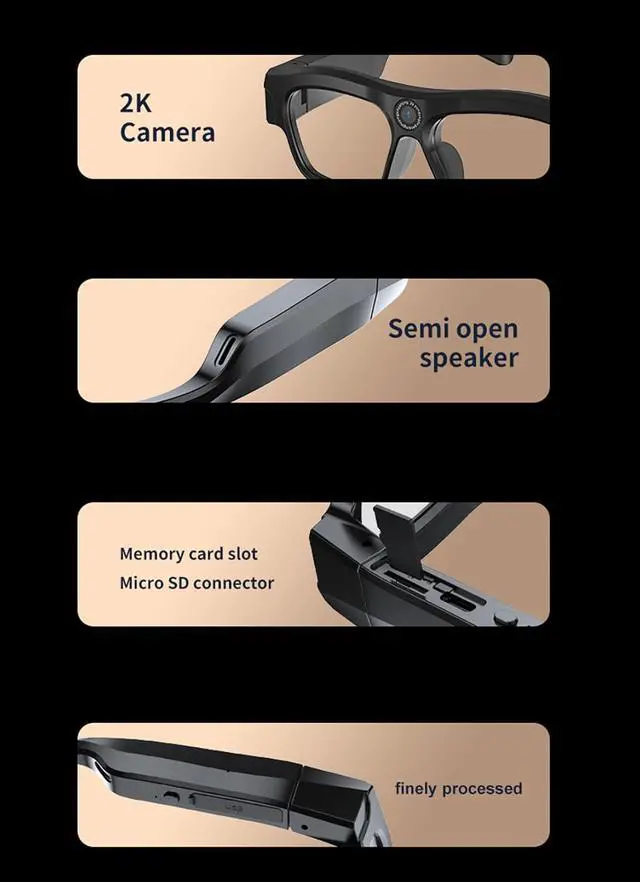 Alt view image 5 of 7 - Bluetooth Recording Video Camera Glasses Audio for Men Open Ear Earbuds Video Recording Sunglasses Camera Audio Smart Glasses for Men Sunglasses Bone Conduction Headphones