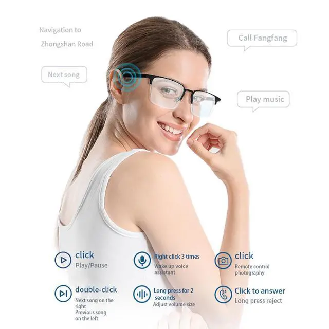 Alt view image 6 of 6 - Audio Smart Bluetooth Glasses for Men Women with Speakers Wireless Blue Tooth Control Speaker Glasses with Speakers for Men Women Bluetooth Eyeglasses Smart Glass Gafas Inteligentes para Hombre