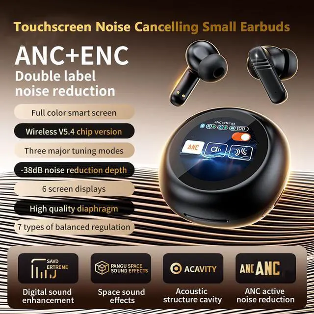 Alt view image 2 of 6 - lx300 Black Wireless Bluetooth 5.4 TWS Touch Screen Earbuds with Active Noise Cancellation and Transparency Mode