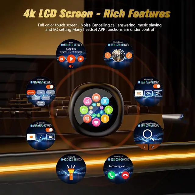 Alt view image 6 of 6 - lx300 Black Wireless Bluetooth 5.4 TWS Touch Screen Earbuds with Active Noise Cancellation and Transparency Mode