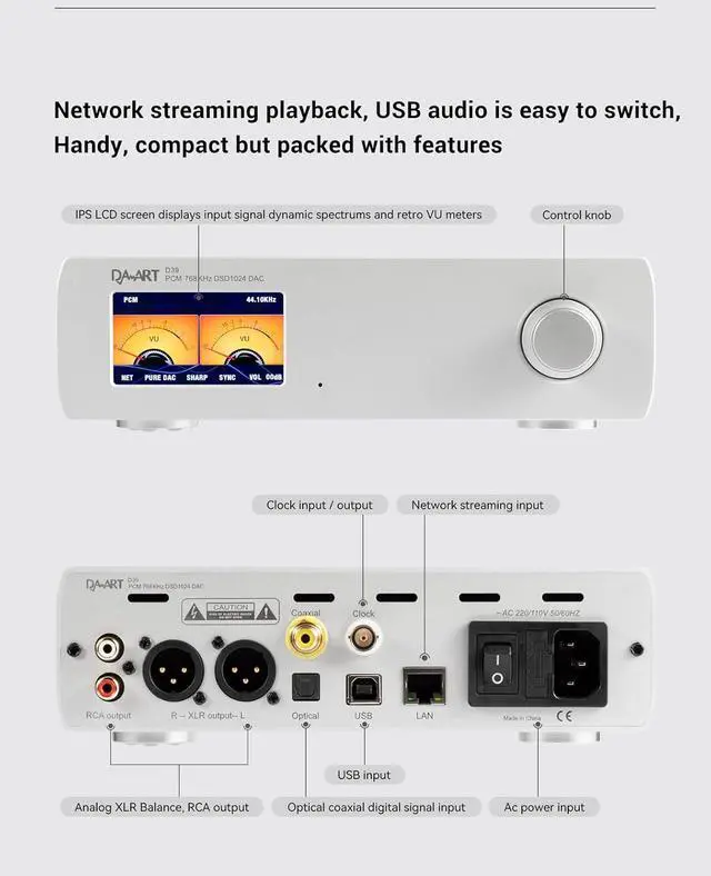 Alt view image 7 of 7 - DAART Yulong D39 Network Streaming DAC High Technical Performance Decoder DSD1024 PCM768KHZ ESS9039PRO (Silver)