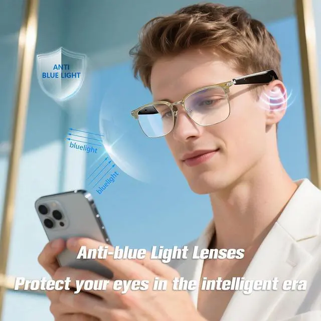 Alt view image 3 of 7 - AI Smart Bluetooth Translation Translator Glasses for Men Women Tranlate Translating Blue Tooth Speaker Audio Music Glasses 150 Language & Accents Headphones Eyeglasses