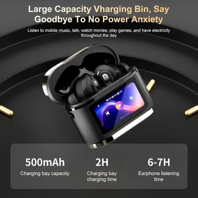 Alt view image 7 of 7 - Touchscreen Earbuds with Screen Wireless Active Noise Cancelling Blue Tooth Ear Buds Active Noise Canceling Bluetooth ANC Touch Screen Earbuds with Touch Screen case for Small Ear canals