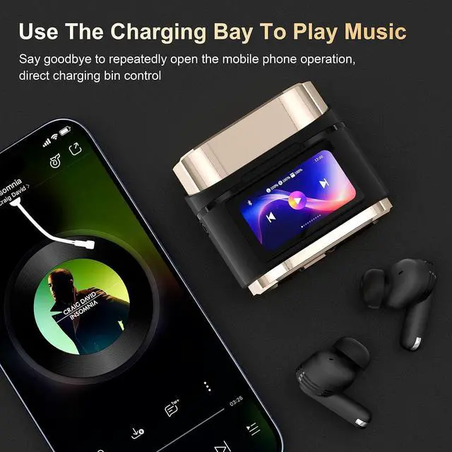 Alt view image 4 of 7 - Touchscreen Earbuds with Screen Wireless Active Noise Cancelling Blue Tooth Ear Buds Active Noise Canceling Bluetooth ANC Touch Screen Earbuds with Touch Screen case for Small Ear canals