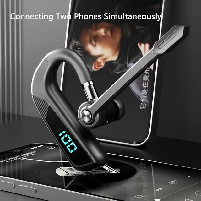 Alt view image 4 of 7 - Wireless Bluetooth Earpiece for Cell Phone Single Ear Headset Wireless Blue Tooth Earpiece Single Trucker Bluetooth Microphone Headset for Driving Business Single Ear Headset with Earhooks