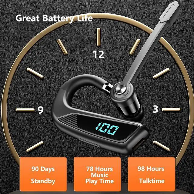 Alt view image 7 of 7 - Wireless Bluetooth Earpiece for Cell Phone Single Ear Headset Wireless Blue Tooth Earpiece Single Trucker Bluetooth Microphone Headset for Driving Business Single Ear Headset with Earhooks