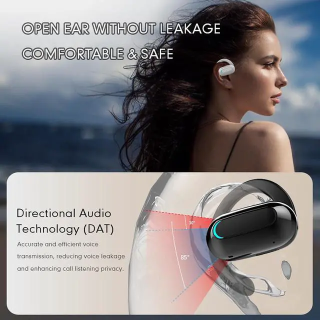 Alt view image 2 of 7 - F9 Single One Ear Wireless Bluetooth 5.3 Open Ear Air Bone Conduction Earbud with Earhook, Green